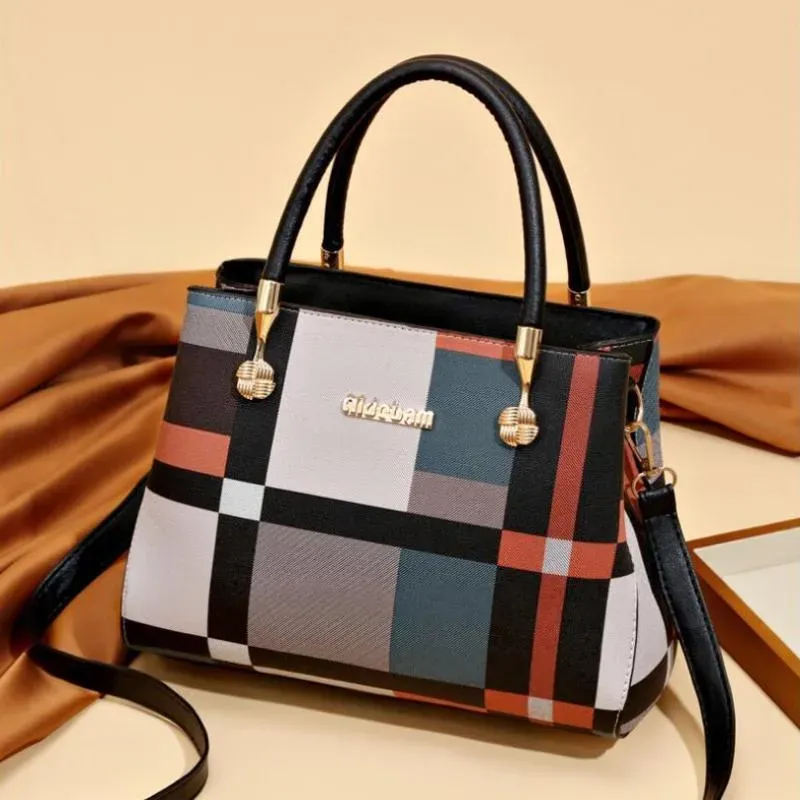 T1035D0636_118675.webp Women Elegant Color Blocking Large Capacity PU Handle Bag - Image 5