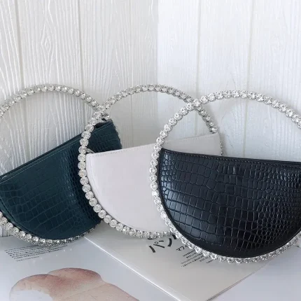 Women Fashion Creative Sparkling Rhinestone Decorative Round Handle Evening Bag - Image 2