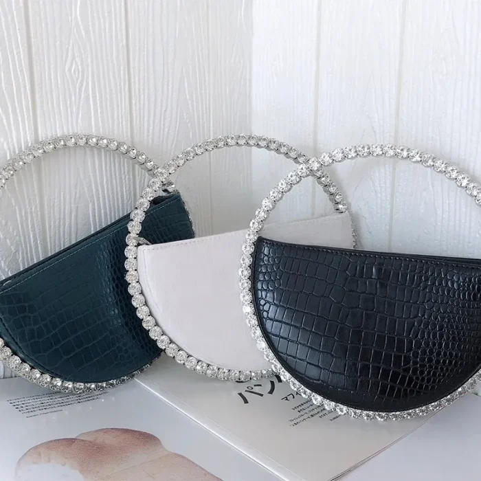 Women Fashion Creative Sparkling Rhinestone Decorative Round Handle Evening Bag - Image 2