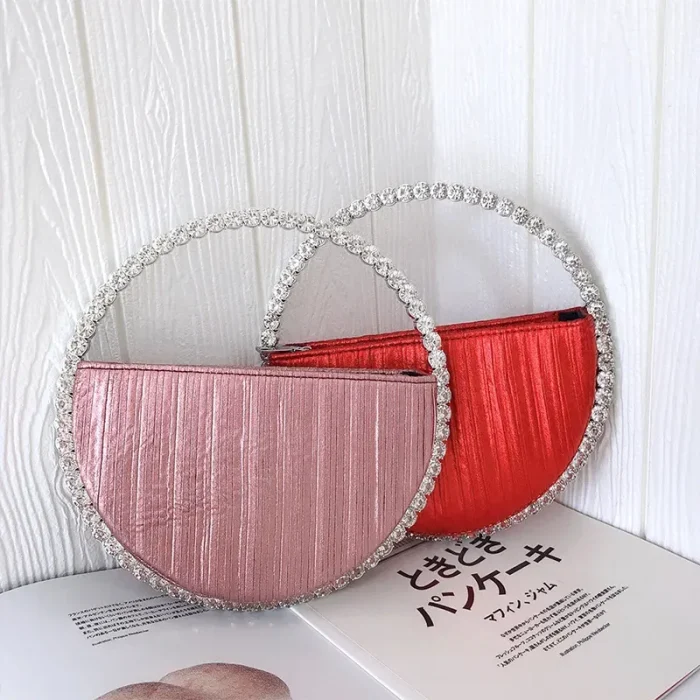 Women Fashion Creative Sparkling Rhinestone Decorative Round Handle Evening Bag - Image 3
