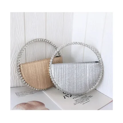 Women Fashion Creative Sparkling Rhinestone Decorative Round Handle Evening Bag - Image 4