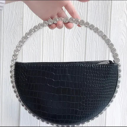 Women Fashion Creative Sparkling Rhinestone Decorative Round Handle Evening Bag - Image 7