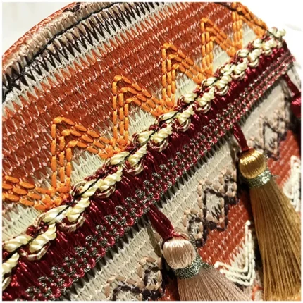 Women Boho Tassel Decorative Woven Design Color Blocking Crossbody Bag - Image 6