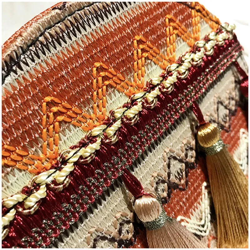 T1035D613C_117533.webp Women Boho Tassel Decorative Woven Design Color Blocking Crossbody Bag - Image 6