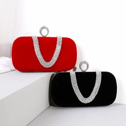 Women Fashion Chic Rhinestone Decorative Buckle Design Evening Bag