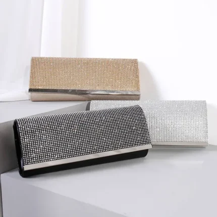 Women Fashion Rhinestone Decorative Flap Design Rectangular Dinner Bag