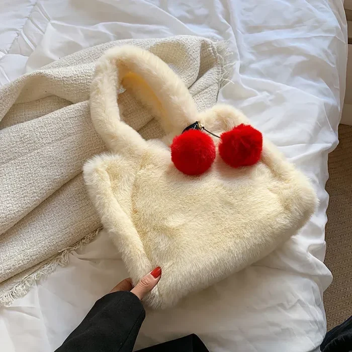 Women Fashion Cherry Plush Tote Bag - Image 3