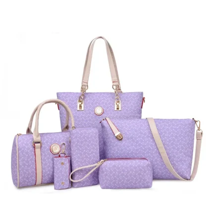 6 In 1 Women Fashion Arrow Pattern Print Single Shoulder Large-Capacity Handbag Wallet Set - Image 6