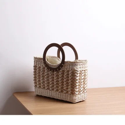 Women Fashion Retro Cornhusk Handwoven Large Capacity Tote Bag - Image 3