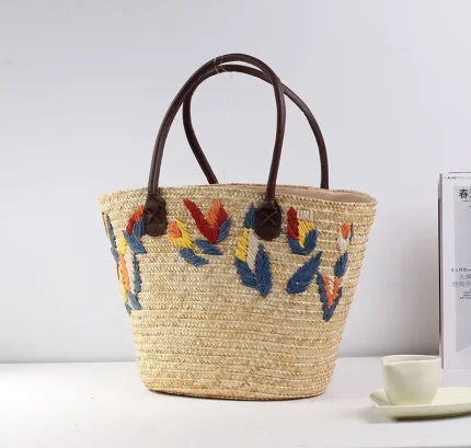 Women Fashion Embroidered Woven Vacation Tote Bag