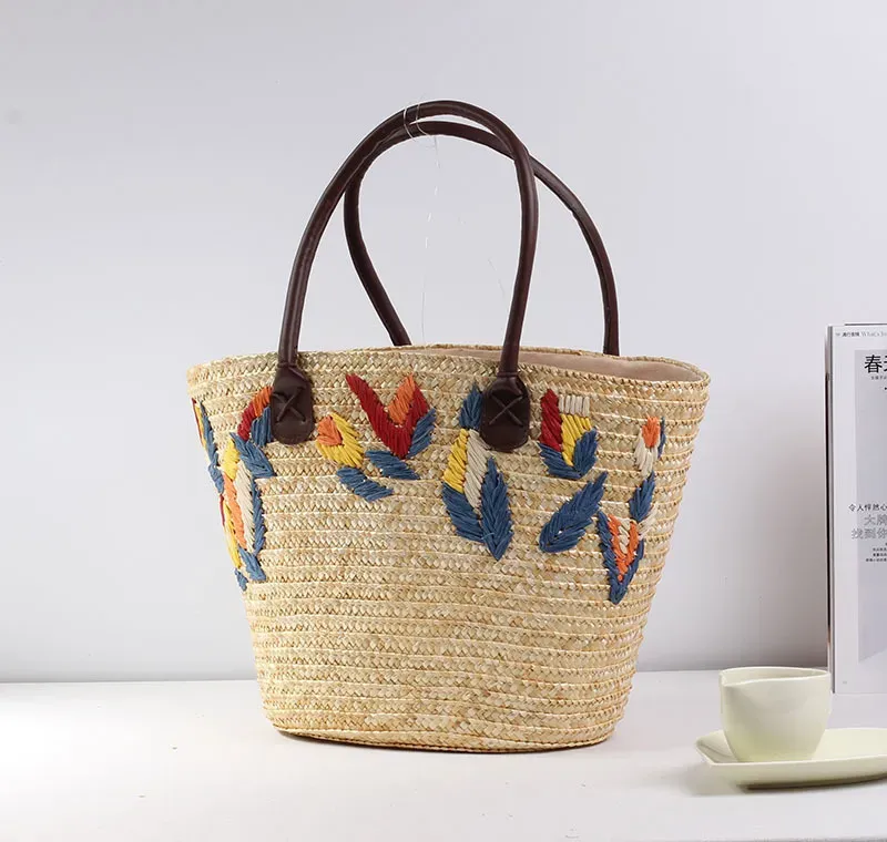 T10383BA6_113311.webp Women Fashion Embroidered Woven Vacation Tote Bag - Image 1