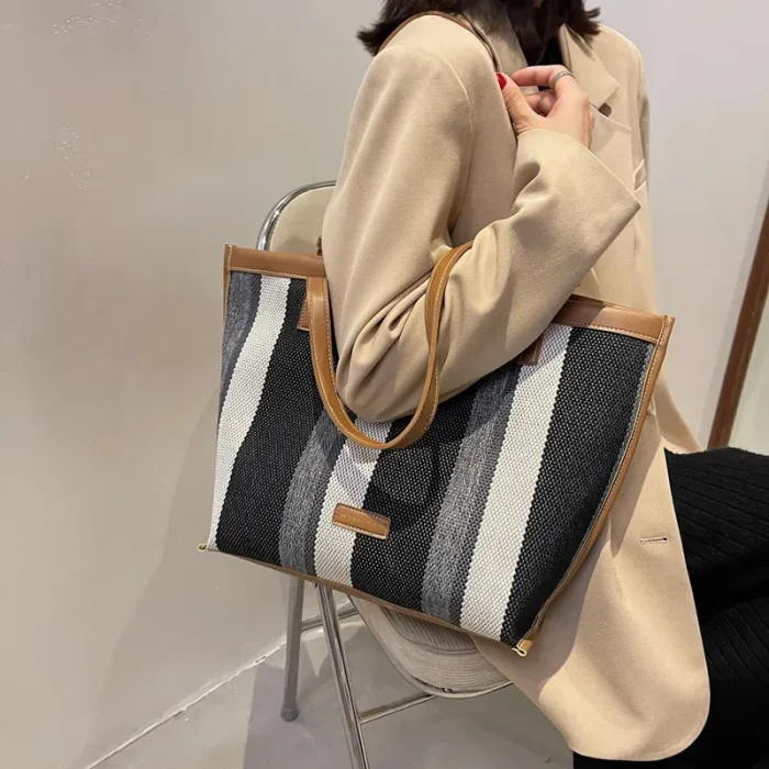 Women Fashion Canvas Stripe Shoulder Bag - Image 3