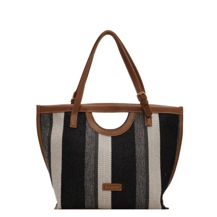 Women Fashion Canvas Stripe Shoulder Bag - Image 5