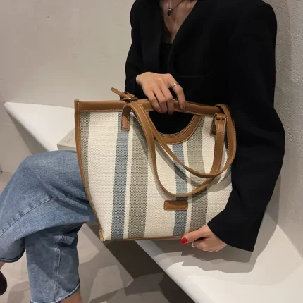 Women Fashion Canvas Stripe Shoulder Bag - Image 7