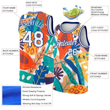 Custom White Royal 3D Pattern Abstract Tropical Hawaii Plant Authentic Basketball Jersey - Image 2