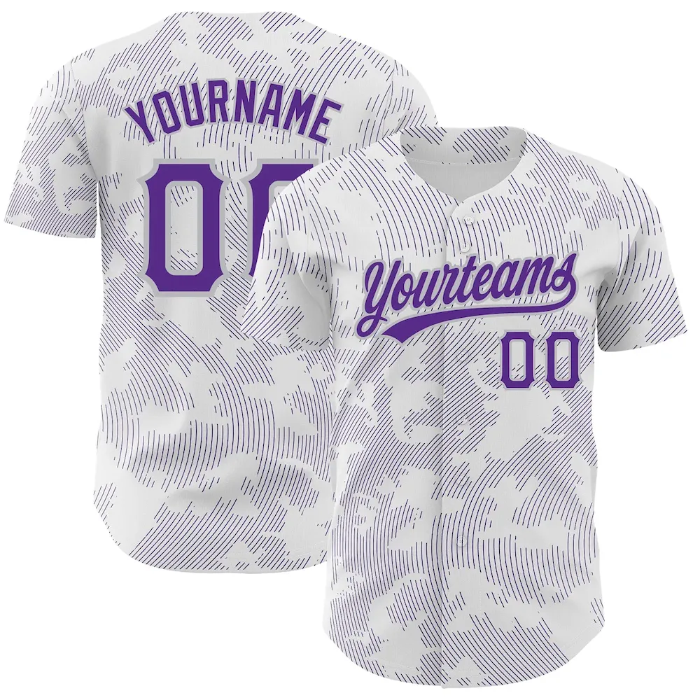 3DPattern2753.webp Custom White Purple-Gray 3D Pattern Design Curve Lines Authentic Baseball Jersey - Image 1