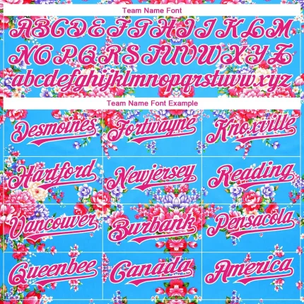 Custom Electric Blue Hot Pink-White 3D Pattern Design Northeast China Big Flower Authentic Baseball Jersey - Image 4
