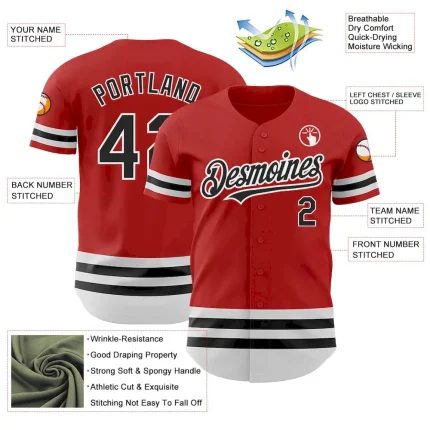 Custom Red Black-White Line Authentic Baseball Jersey - Image 3