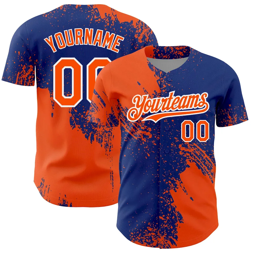 3DPattern4312.webp Custom Orange Royal-White 3D Pattern Design Abstract Brush Stroke Authentic Baseball Jersey - Image 1