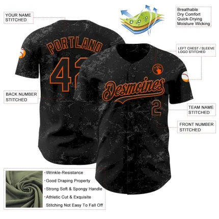 Custom Black Orange-Steel Gray 3D Pattern Design Abstract Splatter Texture Authentic Baseball Jersey - Image 3