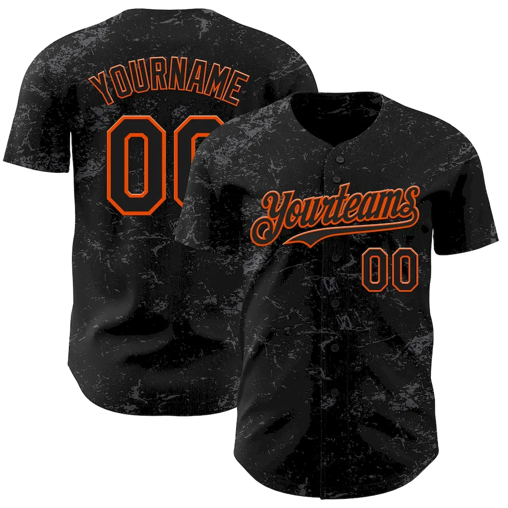 3DPattern4526.webp Custom Black Orange-Steel Gray 3D Pattern Design Abstract Splatter Texture Authentic Baseball Jersey - Image 1