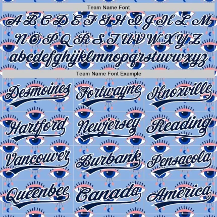 Custom Light Blue Navy-White 3D Pattern Design Evil Eyes Authentic Baseball Jersey - Image 4
