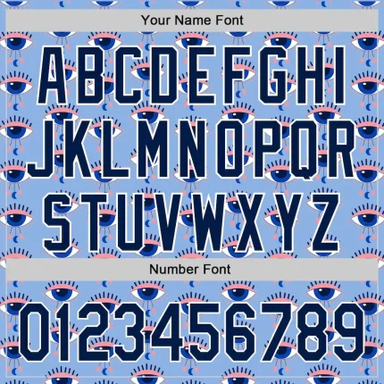 Custom Light Blue Navy-White 3D Pattern Design Evil Eyes Authentic Baseball Jersey - Image 5