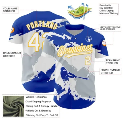 Custom Thunder Blue Gold-Silver 3D El Salvador El Salvadoran Flag Authentic Baseball Jersey - Image 3