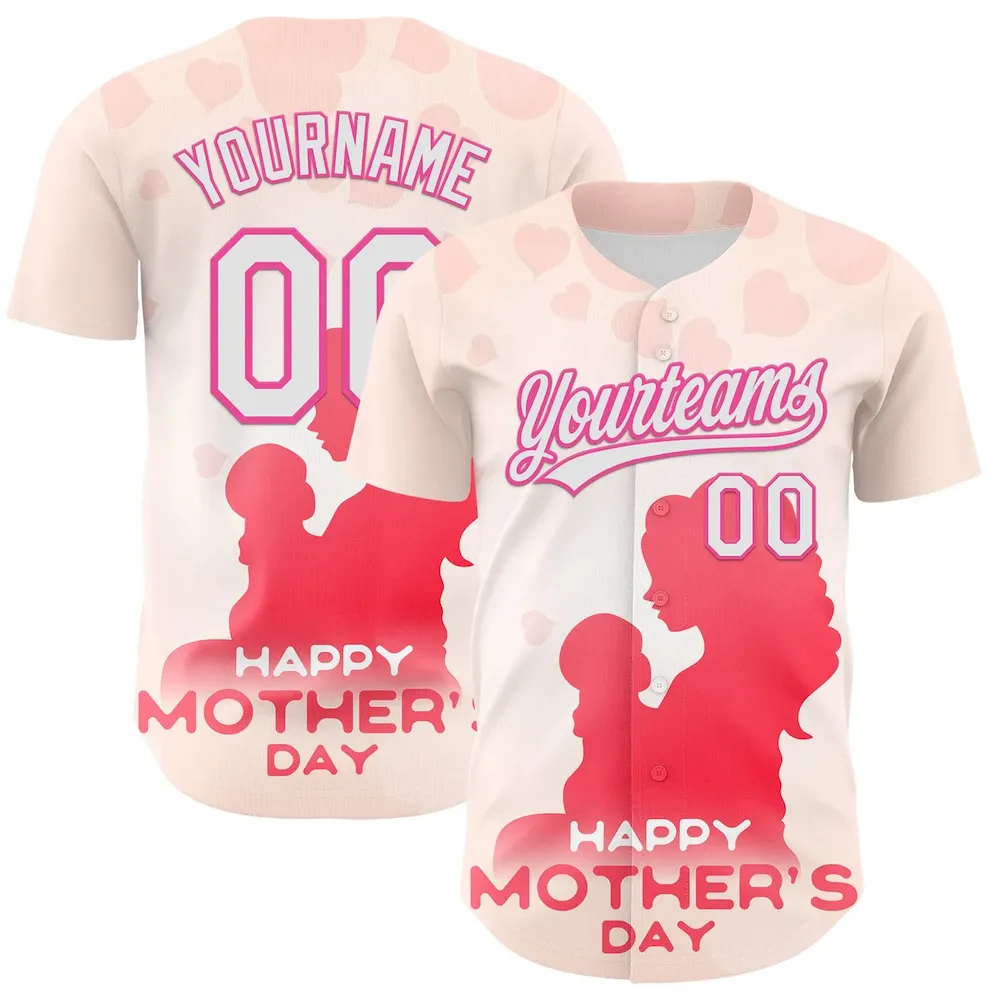 3DPattern6701.webp Custom Cream White-Pink 3D Pattern Design Mother's Day Family Love Authentic Baseball Jersey - Image 1