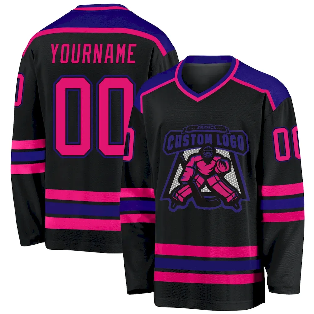 Black1149.webp Custom Black Hot Pink-Dark Purple Hockey Jersey - Image 1