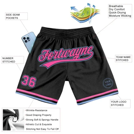 Custom Black Pink-Light Blue Authentic Throwback Basketball Shorts - Image 2