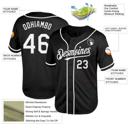 Custom Black White Mesh Authentic Throwback Baseball Jersey - Image 3