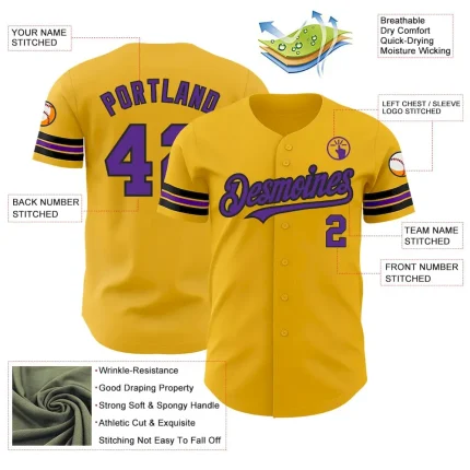 Custom Gold Purple-Black Authentic Baseball Jersey - Image 3