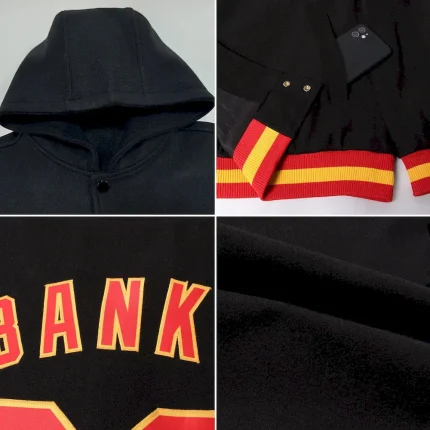 Custom Orange Aqua-White Gradient Square Shape 3D Pattern Design Bomber Full-Snap Varsity Letterman Hoodie Jacket - Image 2