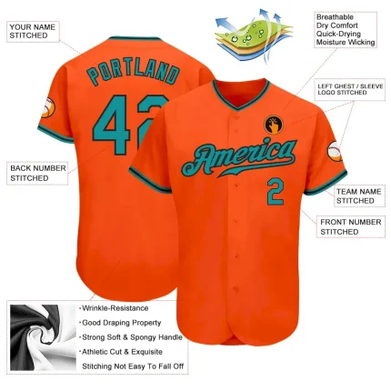 Custom Orange Teal-Black Authentic Baseball Jersey - Image 3