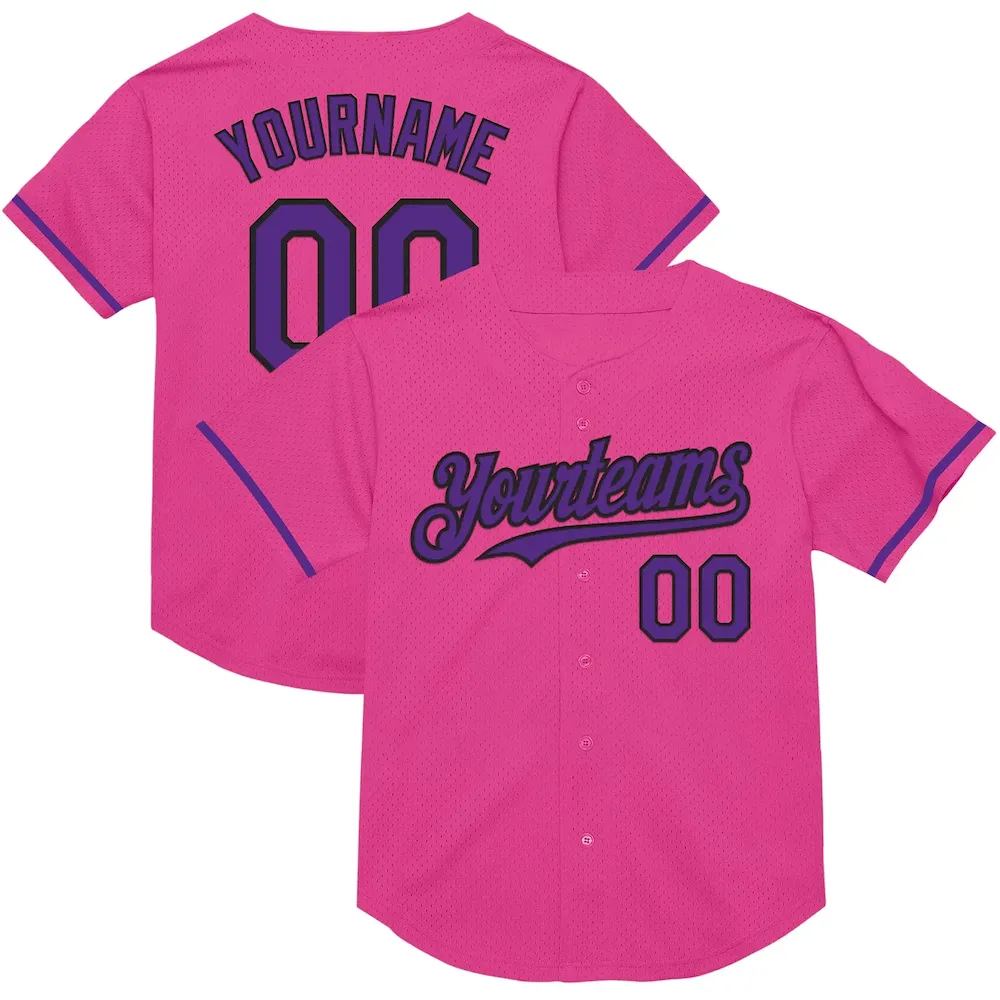 Pink0340.webp Custom Pink Purple-Black Mesh Authentic Throwback Baseball Jersey - Image 1