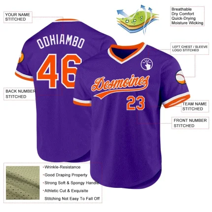 Custom Purple Orange-White Authentic Throwback Baseball Jersey - Image 3