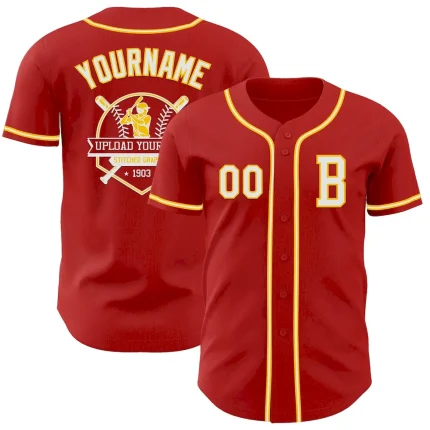 Custom Red White-Yellow Authentic Baseball Jersey - Image 5