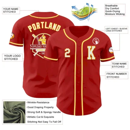 Custom Red White-Yellow Authentic Baseball Jersey - Image 6