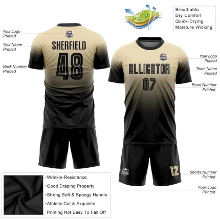 Custom Cream Black Sublimation Fade Fashion Soccer Uniform Jersey - Image 6