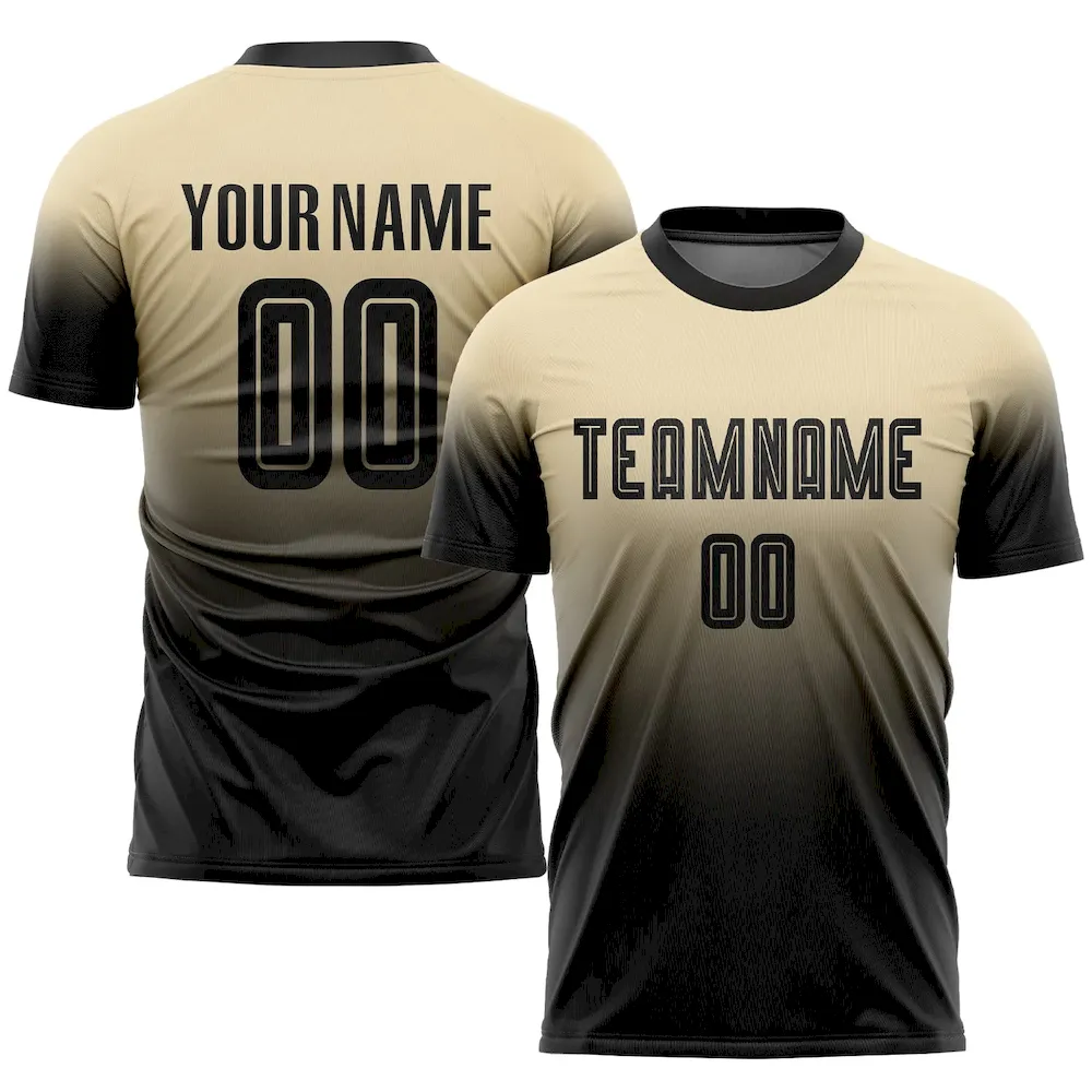 Soccer0342.webp Custom Cream Black Sublimation Fade Fashion Soccer Uniform Jersey - Image 1