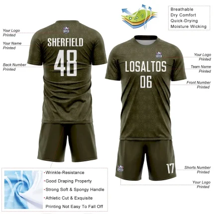 Custom Olive White Geometric Shapes Sublimation Salute To Service Soccer Uniform Jersey - Image 4