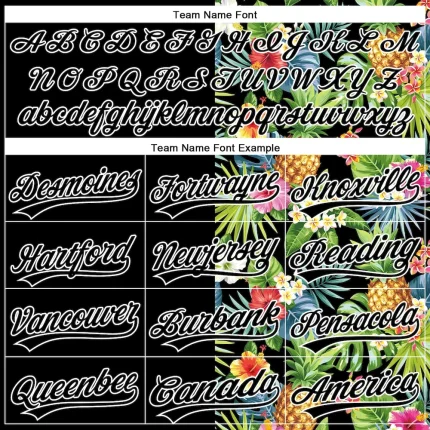 Custom Black White 3D Pattern Hawaii Tropical Pineapples, Palm Leaves And Flowers Two-Button Unisex Softball Jersey - Image 4