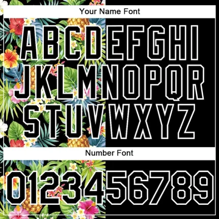 Custom Black White 3D Pattern Hawaii Tropical Pineapples, Palm Leaves And Flowers Two-Button Unisex Softball Jersey - Image 5