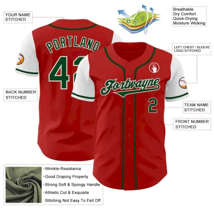 Custom Red Green-White Authentic Two Tone Baseball Jersey - Image 3