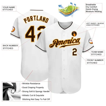 Custom White Brown-Gold Authentic Baseball Jersey - Image 3