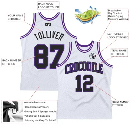 Custom White Black-Purple Authentic Throwback Basketball Jersey - Image 3
