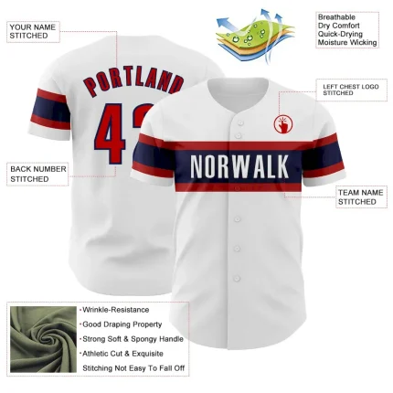 Custom White Red-Navy Authentic Baseball Jersey - Image 3