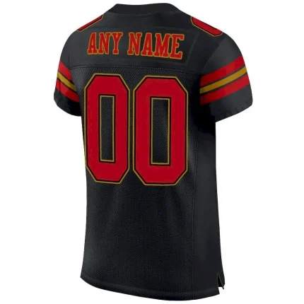 Custom Black Red-Old Gold Mesh Authentic Football Jersey - Image 3