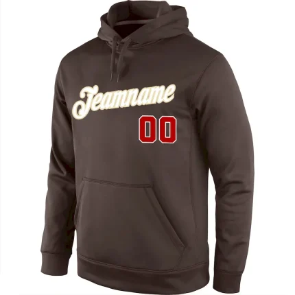 Custom Stitched Brown Red-White Sports Pullover Sweatshirt Hoodie - Image 2